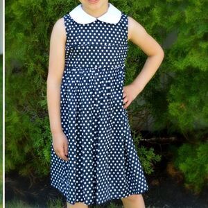 ONLY LITTLE ONCE NAVY POLKA‎ DOT TODDLER & YOUTH SHORTSLEEVE GIRL DRESS 8 NWT